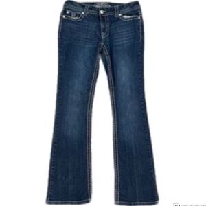 Paisley Sky Jean Mid Wash Blue Low Rise Boot Cut 5 Pocket W12 Embroidery Studded